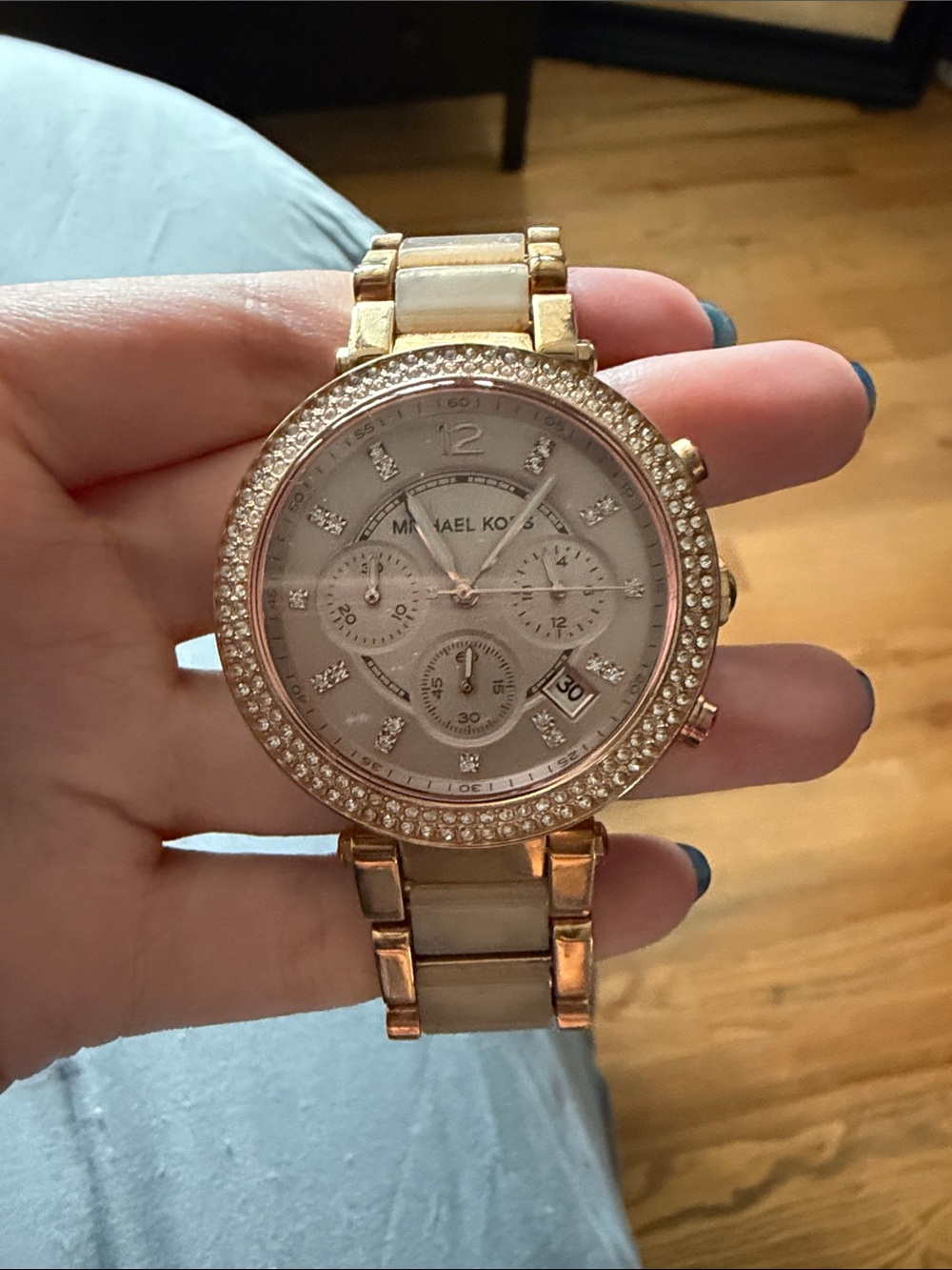 Michael Kors Rose Gold Tone Crystal Bezel Women's Watch with Cream Accents